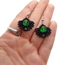 Green and black lace beaded earrings