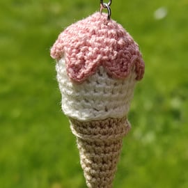 Micro-crochet ice cream keyring accessory
