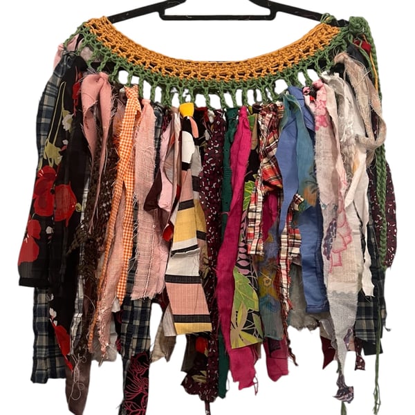 Upcycled Green Mustard Boho Fairy Festival Belt Skirt One Size