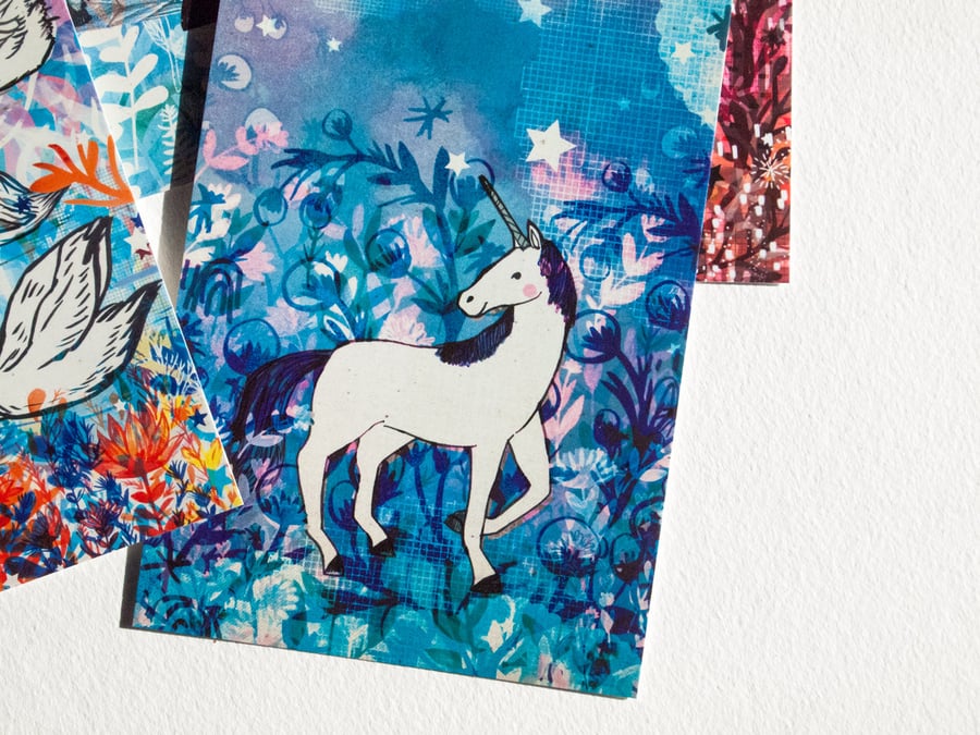 The Blue Unicorn Postcard - Magical - Stationery - Blank - Illustrated