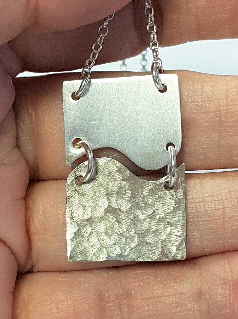 Sterling Silver Pendant, Hammered Silver Pendant, Satin Silver Pendant, Silver N
