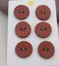 6 Small Terracotta Woodgrain Buttons - Image 1
