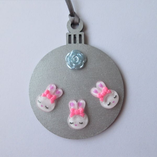 Bunny Rabbit Hanging Decoration Christmas Tree Bauble Pink Silver