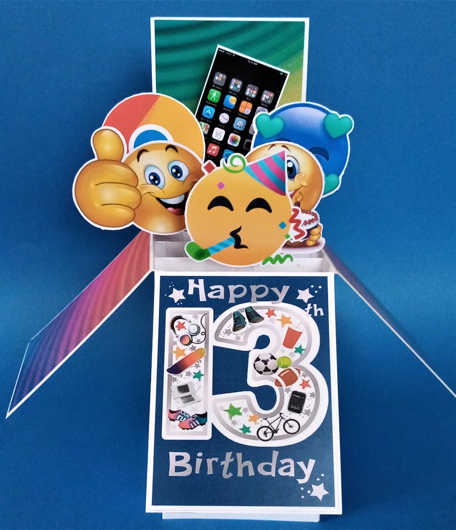 Boys 13th Birthday Card with Emojis 