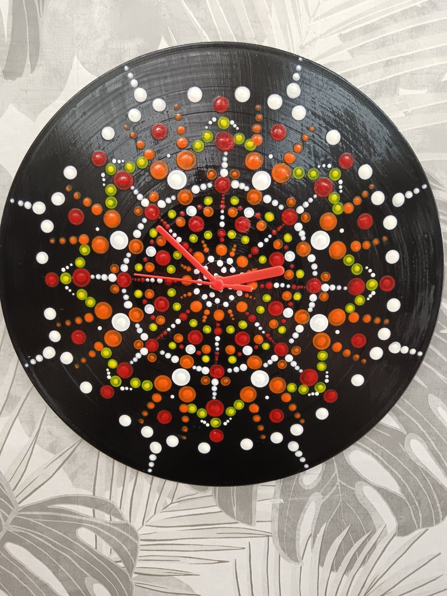 Hand Painted Clock - recycled vinyl record
