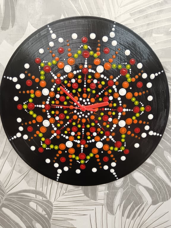 Hand Painted Clock - recycled vinyl record