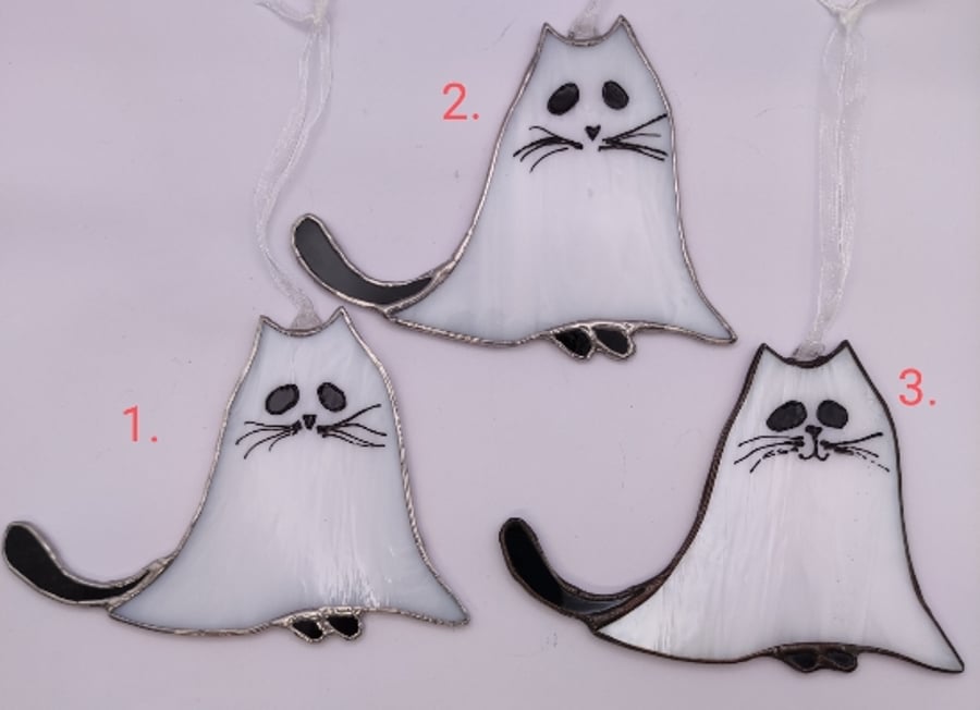 Hand made stained glass, cat ghosts