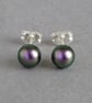 6mm Dark Purple Swarovski Pearl Stud Earrings - Round Iridescent Mulberry Studs