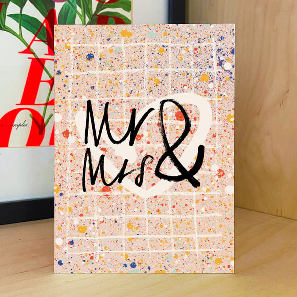 Mr & Mrs Contemporary Modern Confetti Wedding Card, Happy Couple Wedding Card