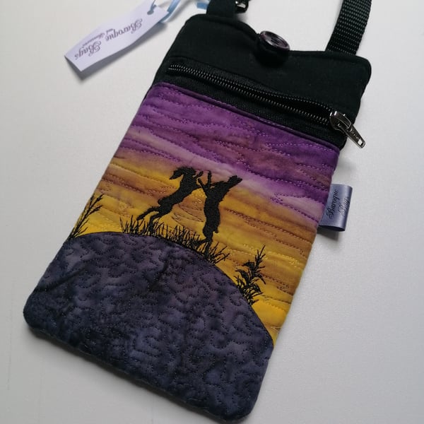 Boxing Hares Silhouette Crossbody Phone case