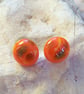 Orange with green glass stud earrings - Image 1