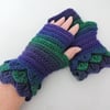 50% off Sale Fingerless Mitts Dragon Scale Cuffs Purple Emerald Blue