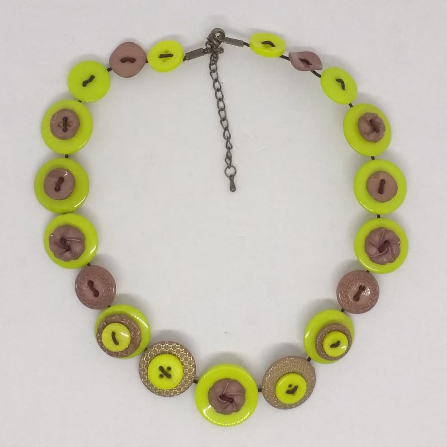 Mink and Lime Fancy Button Necklace