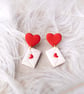 Red Heart Stud Earrings: Polymer Clay Love Letter Dangles