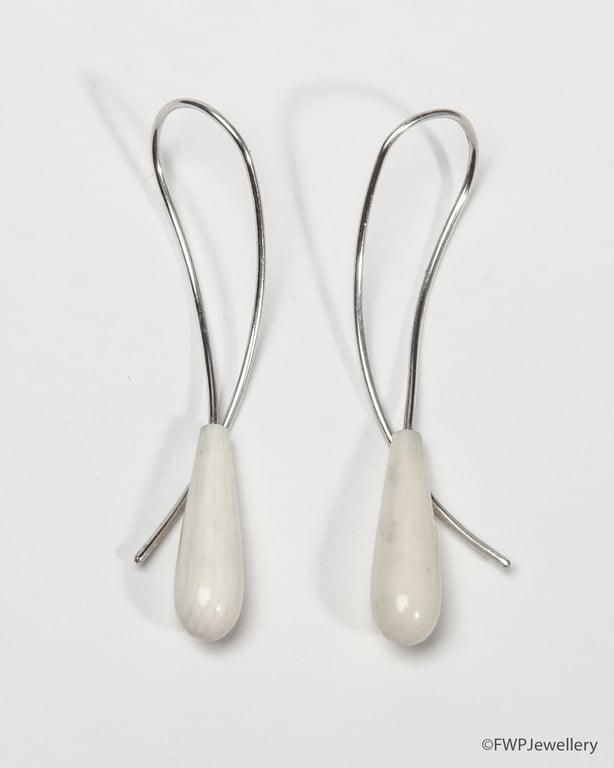 Silver-Wired Bone Drop Earrings