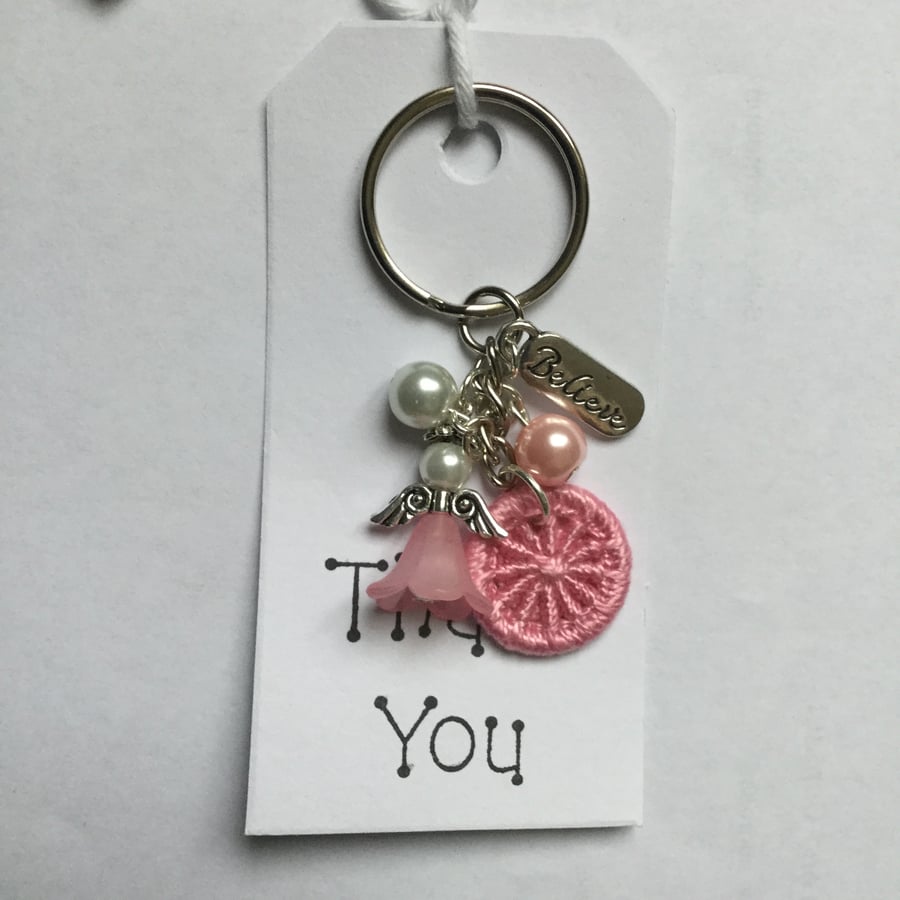 Angel and Dorset Button Keyring in Pink