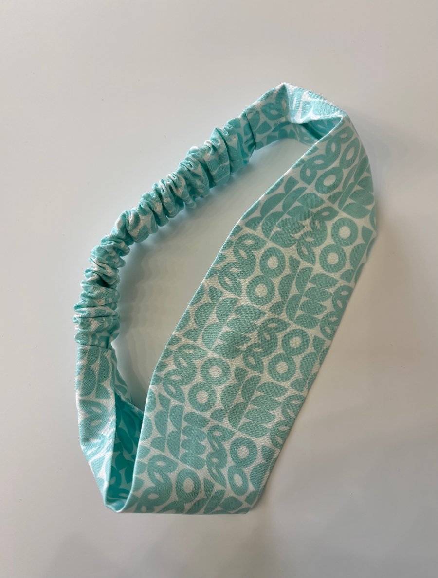 Cotton wide flat headband, pale blue and white cotton headband, yoga headband