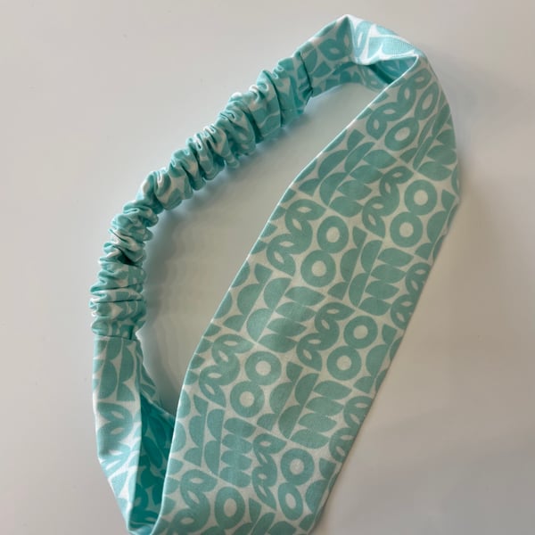 Cotton wide flat headband, pale blue and white cotton headband, yoga headband
