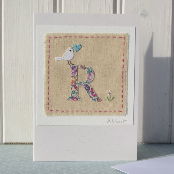 Sweet little hand-stitched letter R - new baby, Christening or first birthday