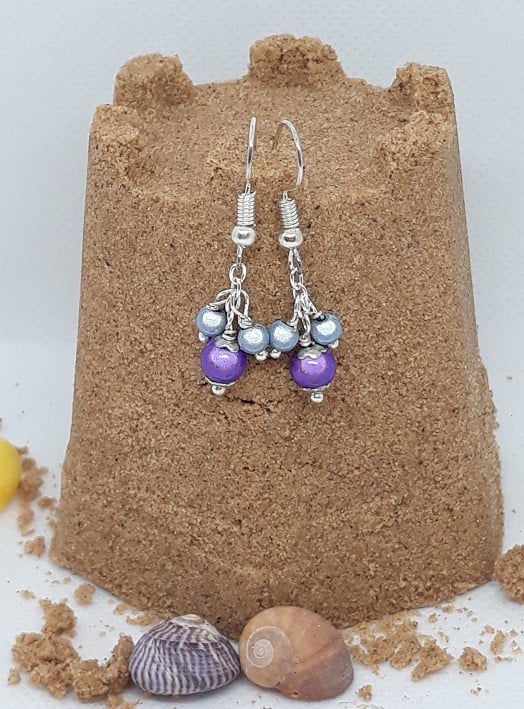 ER02 Purple and grey miracle bead drops