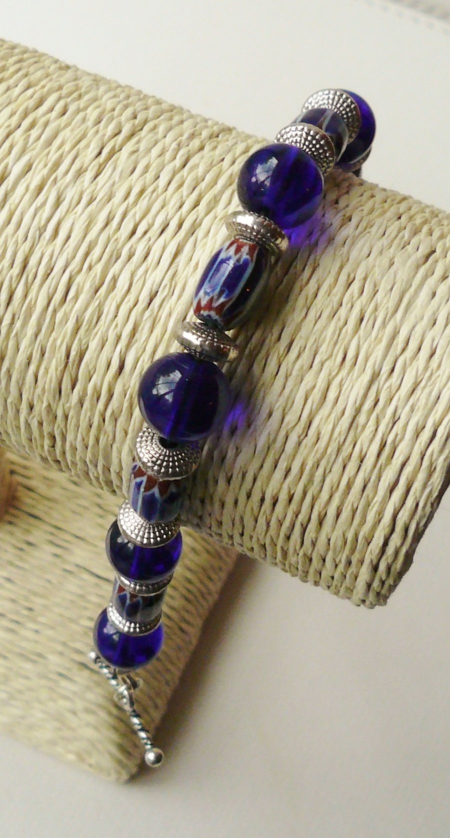 Blue Glass Beaded and Tibetan Silver Bracelet  KCJ332