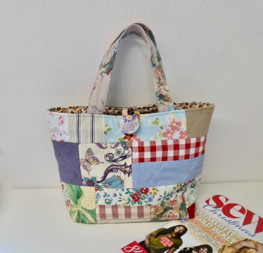 Seconds Sunday Patchwork tote bag short handles project bag