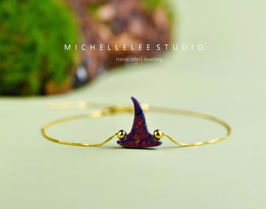 Halloween Witch Hat Fire Opal Wizard Bracelet With 925 Sterling Silver Chain