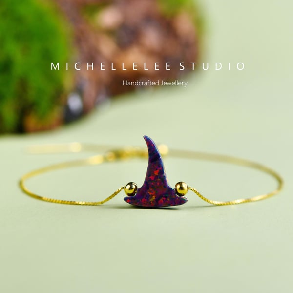 Halloween Witch Hat Fire Opal Wizard Bracelet With 925 Sterling Silver Chain