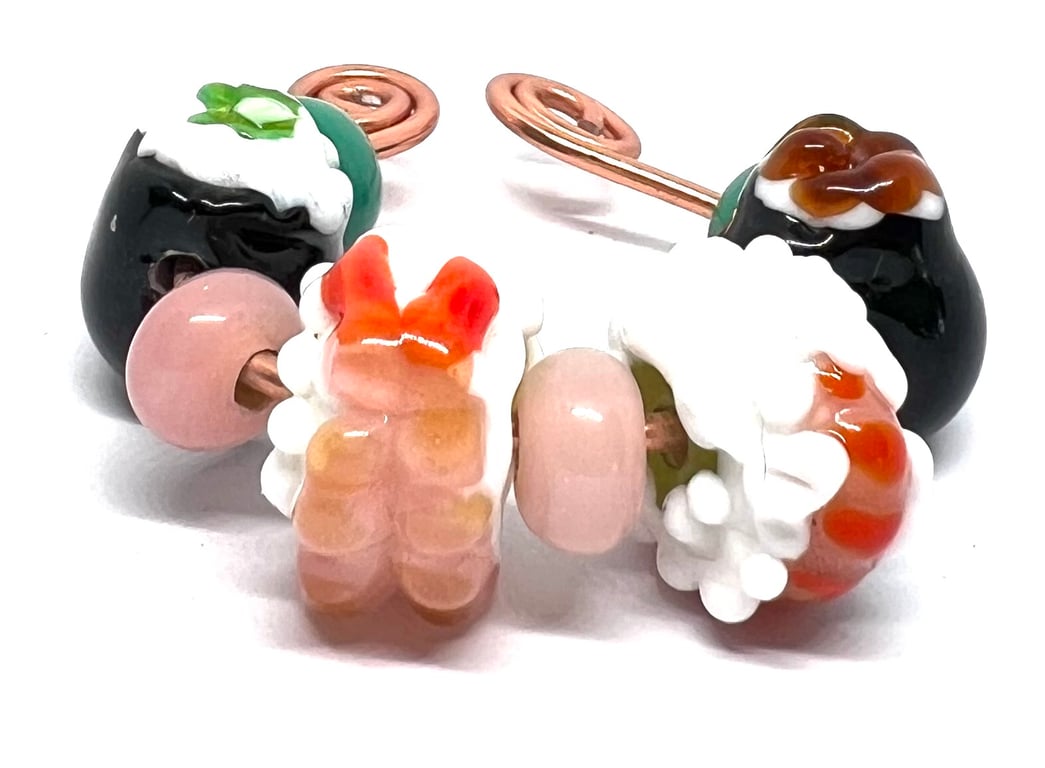 Handmade Artisan Lamp work Glass Beads – Japanese Sushi Platter & Wasabi Set