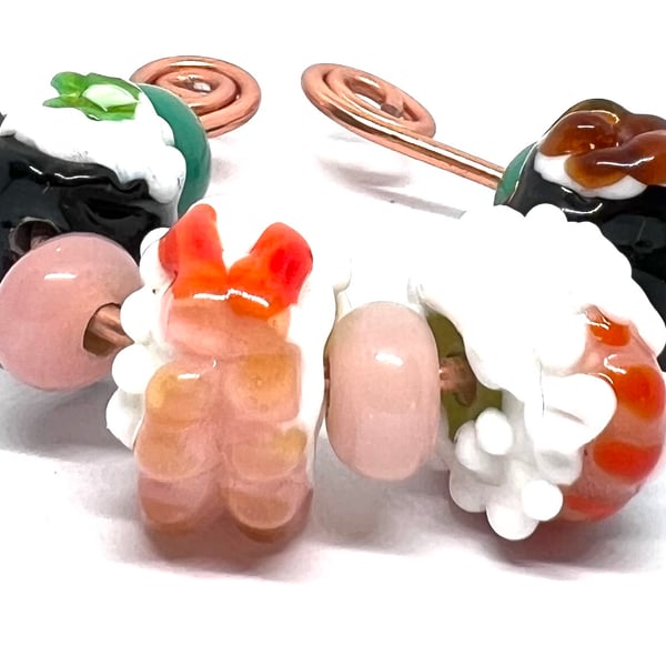 Handmade Artisan Lamp work Glass Beads – Japanese Sushi Platter & Wasabi Set