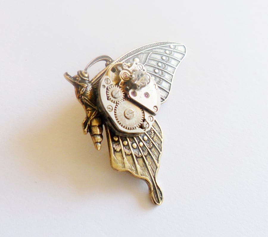  Steampunk Mechanical Butterfly Brooch Crystal