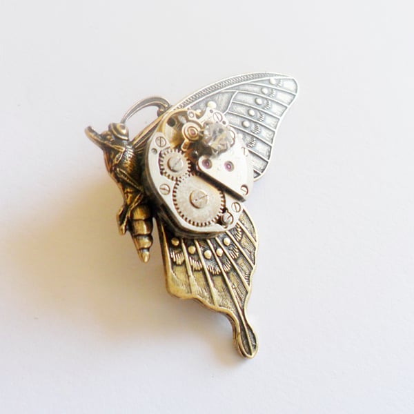  Steampunk Mechanical Butterfly Brooch Crystal