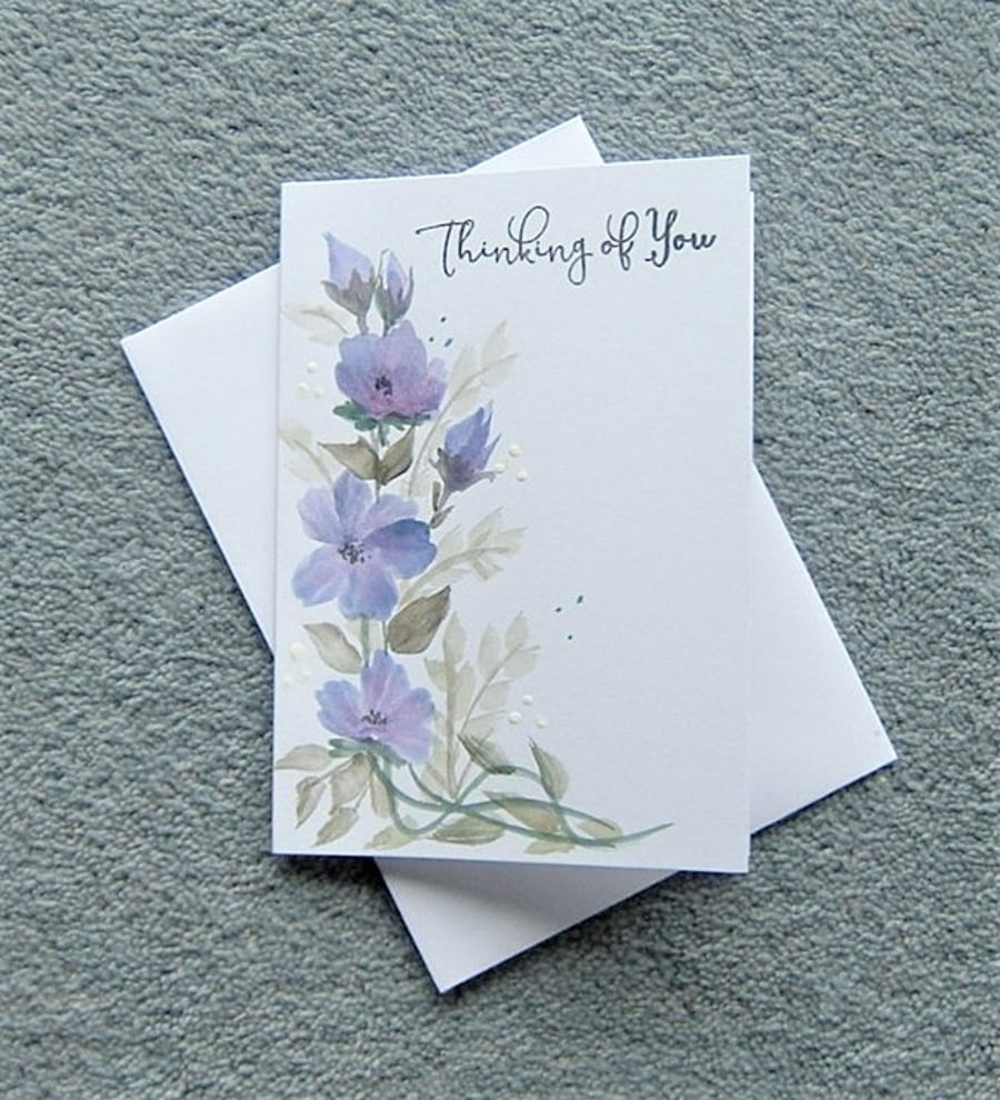 thinking of you hand painted blank sentment card ( ref F 170 )