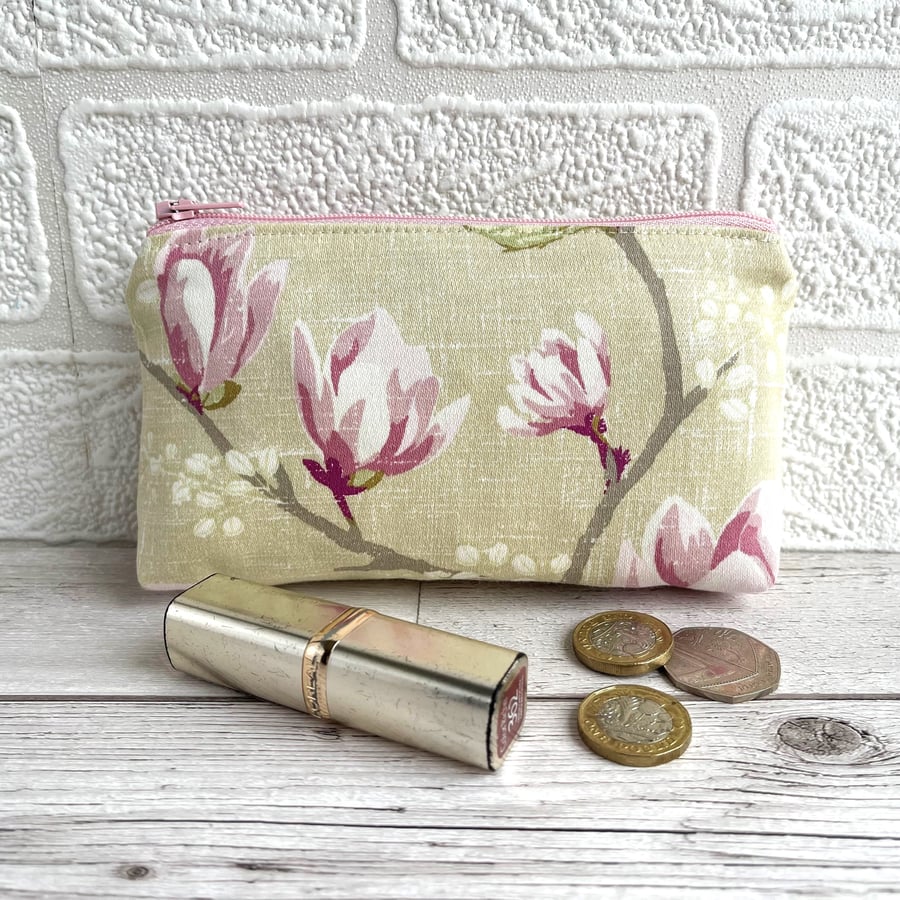 Large Purse, Coin Purse with Pink Magnolias