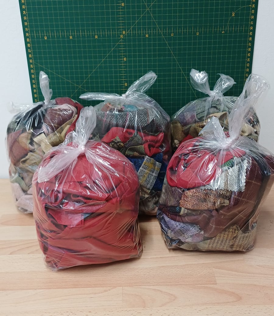 Wool tweed fabric off cuts, craft supplies, fabric supplies, fabric remnants