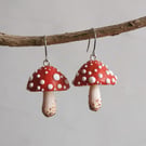 Half-Round Red Spotty Mushroom Earrings