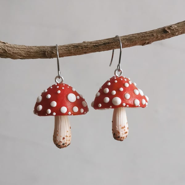 Half-Round Red Spotty Mushroom Earrings