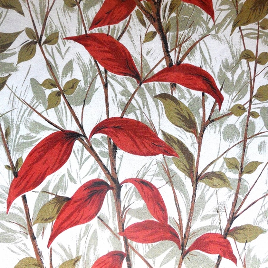 Classic Woodland and Red Leaf  50s 60s  Vintage Fabric Lampshade option 
