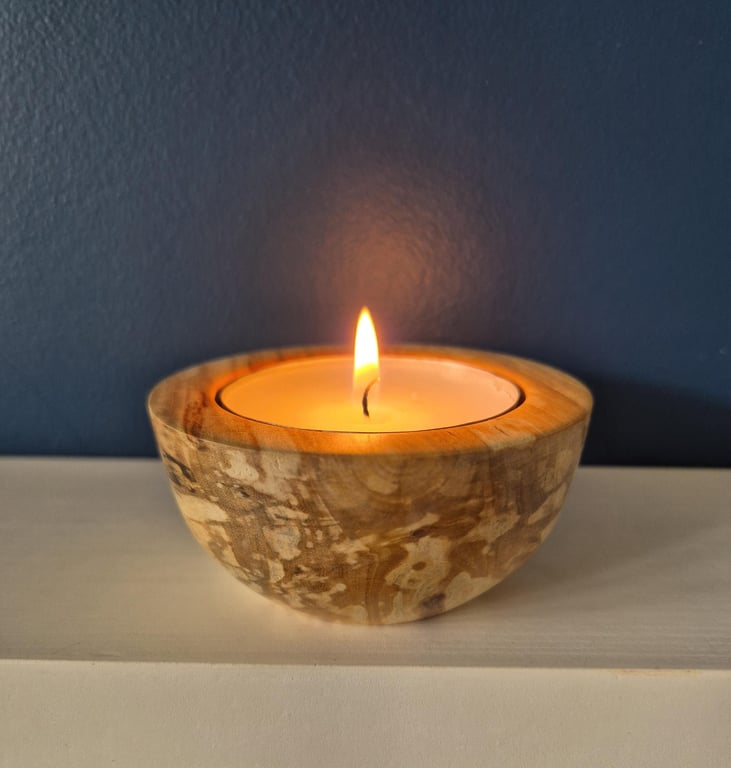 Woodturned tea-light holder, spaltic driftwood