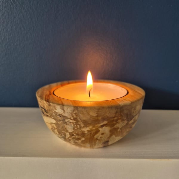 Woodturned tea-light holder, spaltic driftwood