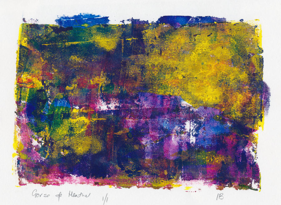 Gorse and heather  - monotype made with acrylics on paper