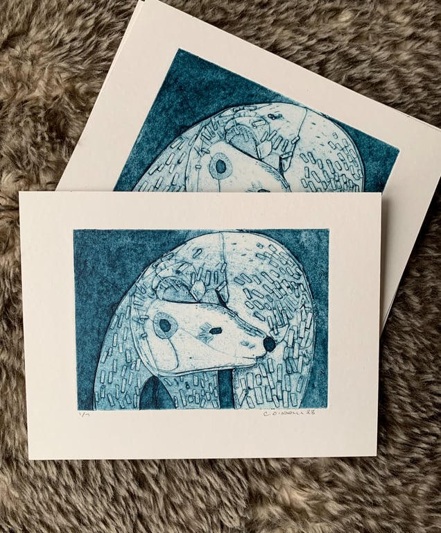 Polar Bear Collagraph Print - The Great North Bear   Version 1 -