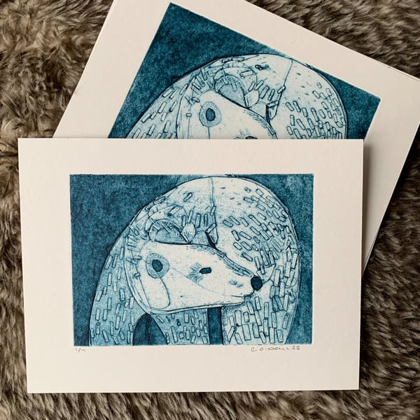 Polar Bear Collagraph Print - The Great North Bear   Version 1 -