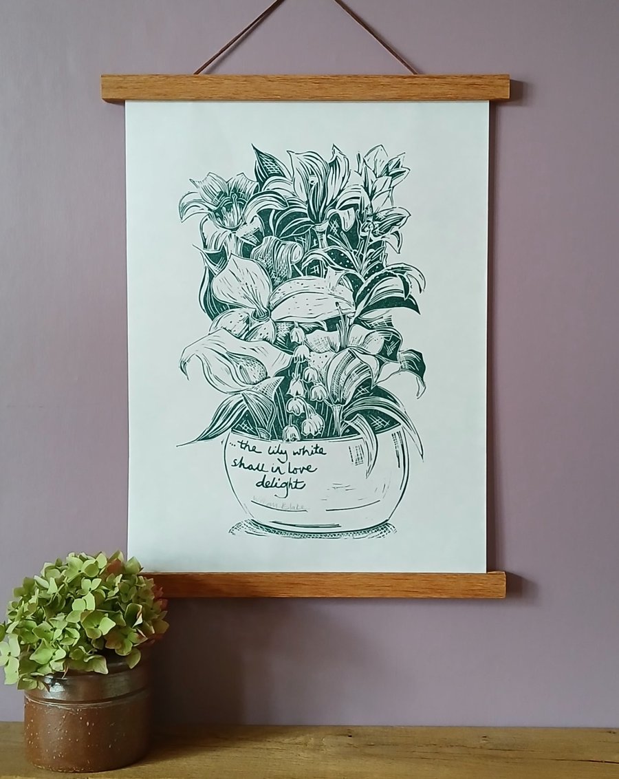 'White Lilies' Linocut Print