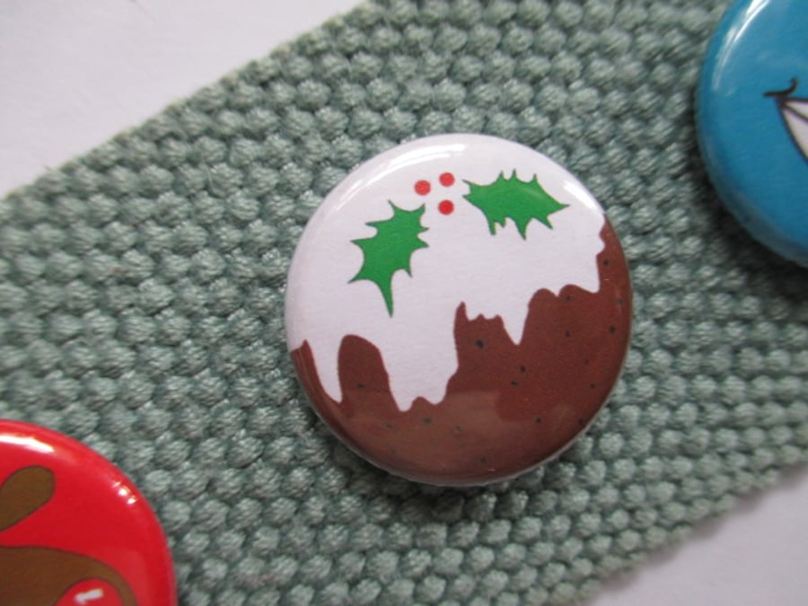 Christmas Pudding badge Pin Button, gift back to school, stocking filler