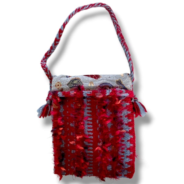 Destash Item - Handknitted Lined Red and Turquoise Bag