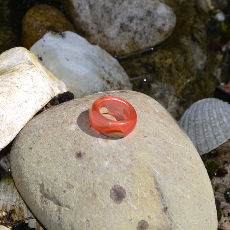 Red Epoxy Resin and Wood chunky finger ring. 