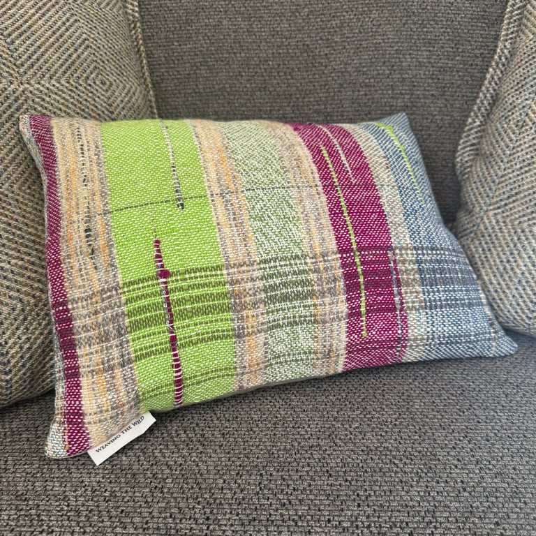 Handwoven 'Walk in the Park' Cushion – Linen Backed, Feather Insert.