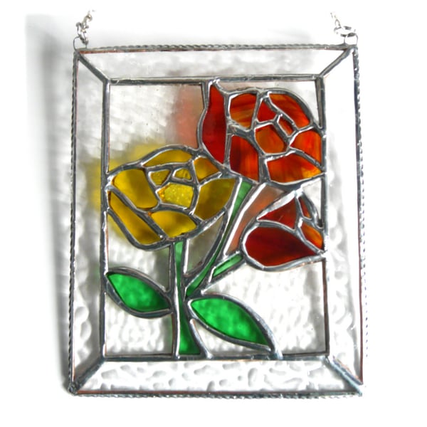 Roses Stained Glass Art Picture Suncatcher Handmade 