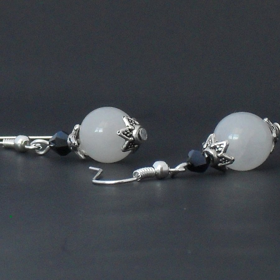 CELEBRATION HALF PRICE OFFER: White jade and jet black crystal earrings